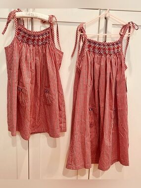 Girls Red Gingham Tie-Shoulder Sundress - hand smocked